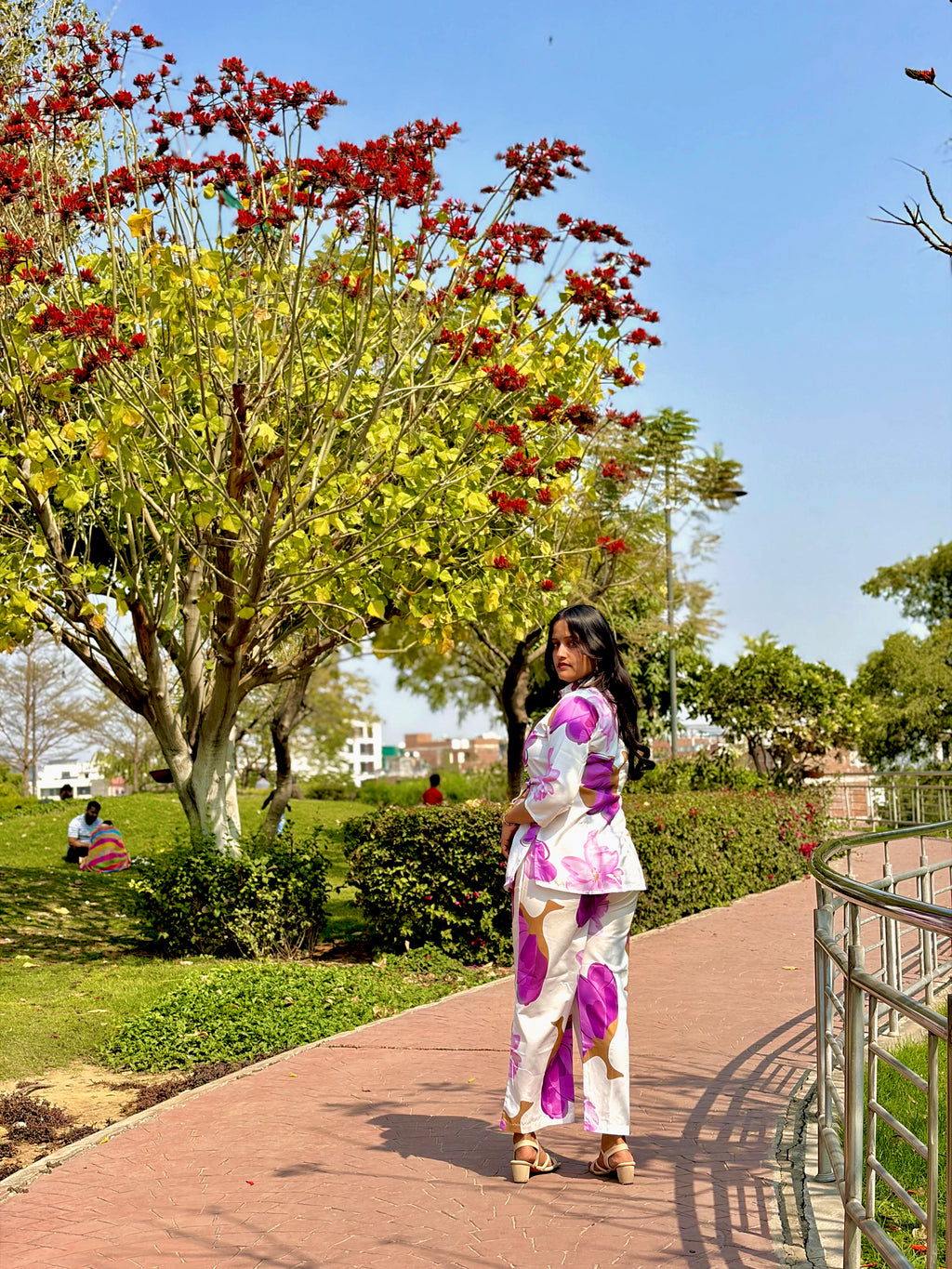 Purple Orchid Bloom Floral Pattern Co-ord Set