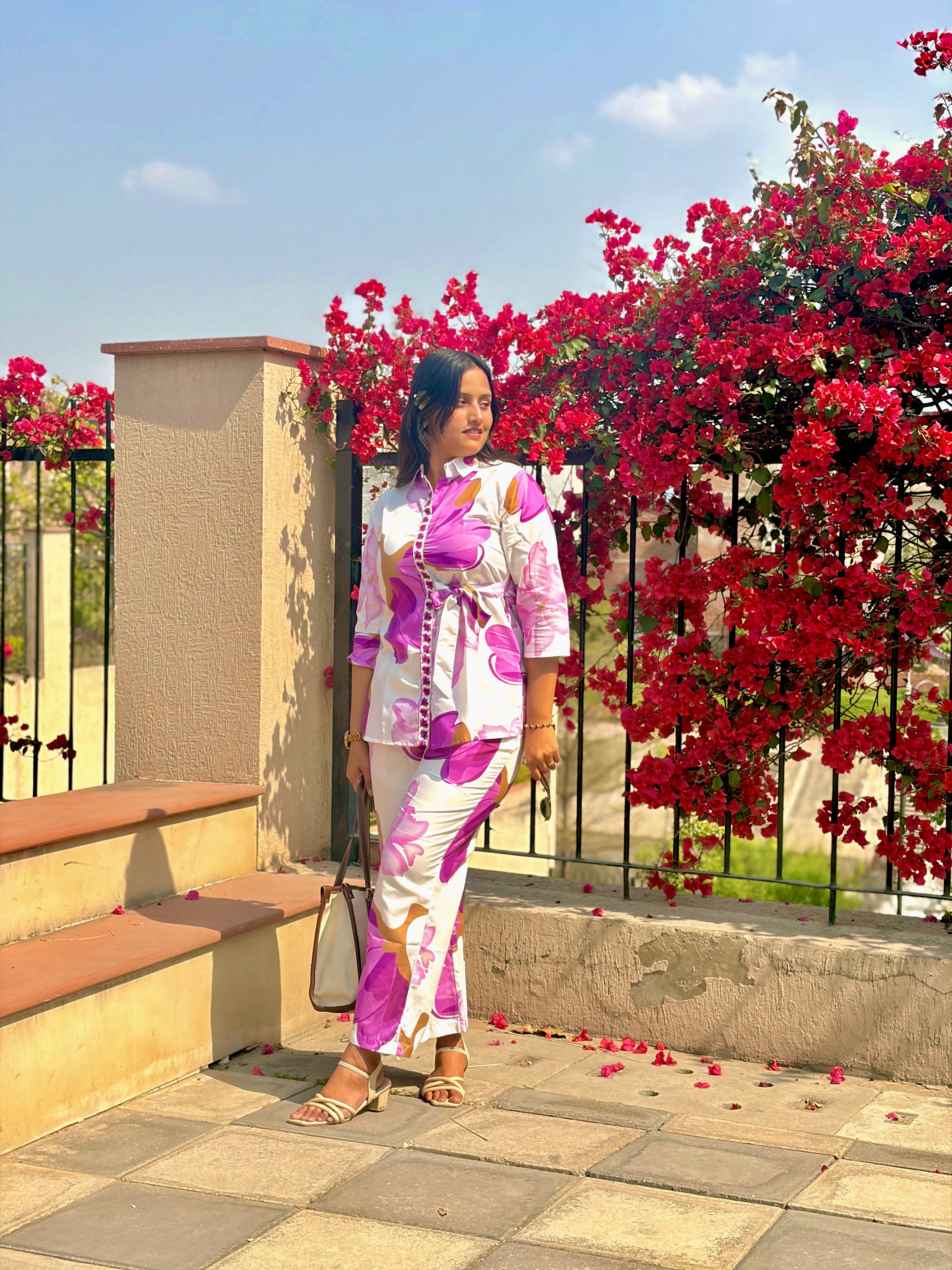 Purple Orchid Bloom Floral Pattern Co-ord Set