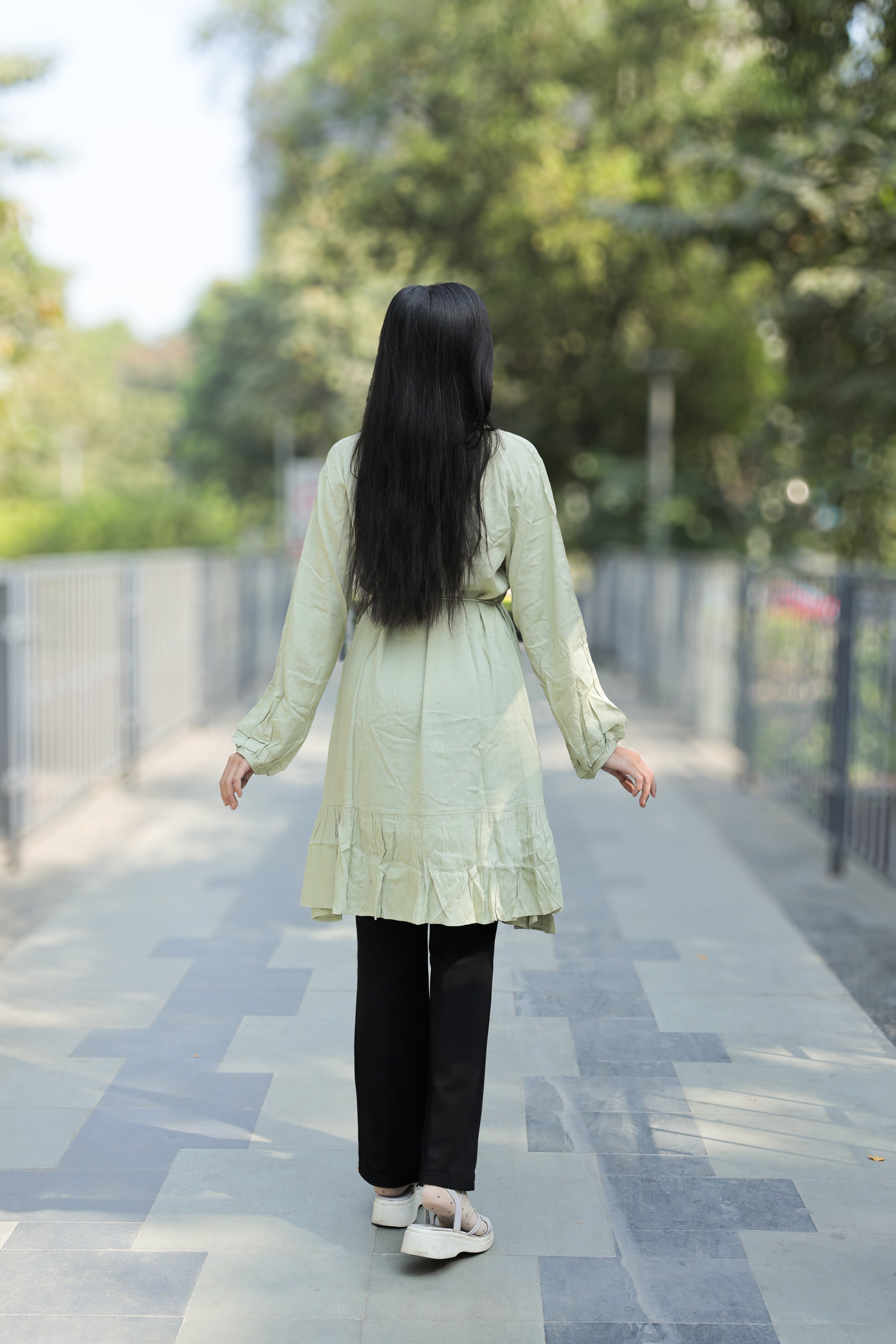 Pastel Sage Floral Embroidered Cotton Dress
