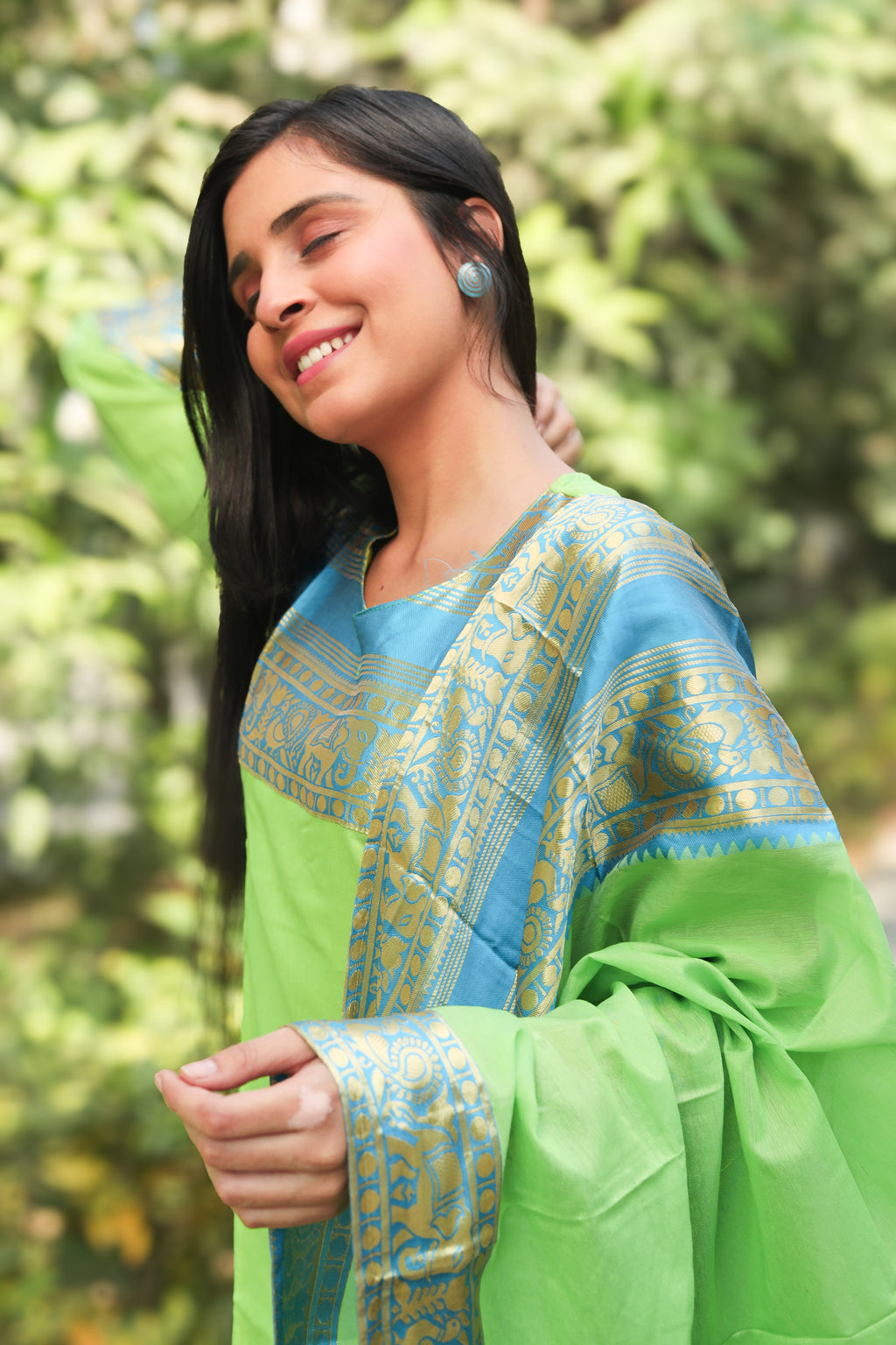 Parrot Green Kanchi Cotton Kurti-Dupatta Set