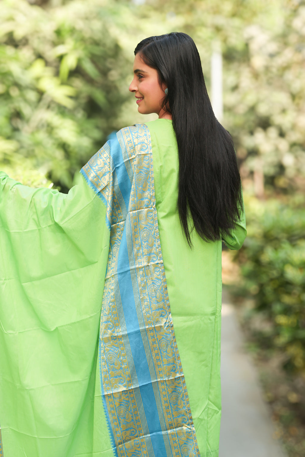 Parrot Green Kanchi Cotton Kurti-Dupatta Set