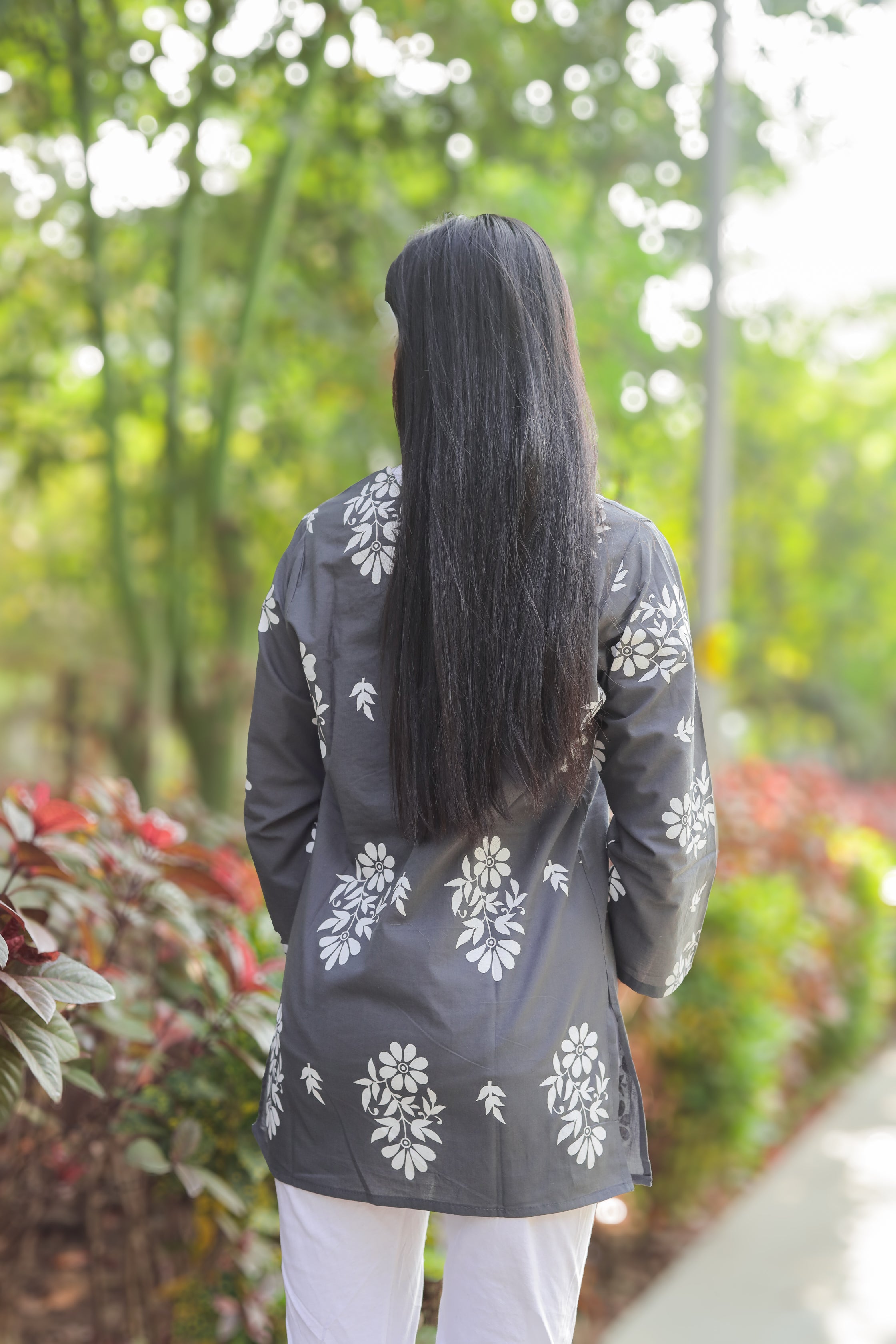 Exquisite Smoke Grey Artisan Threadwork Luxury Summer Kurti