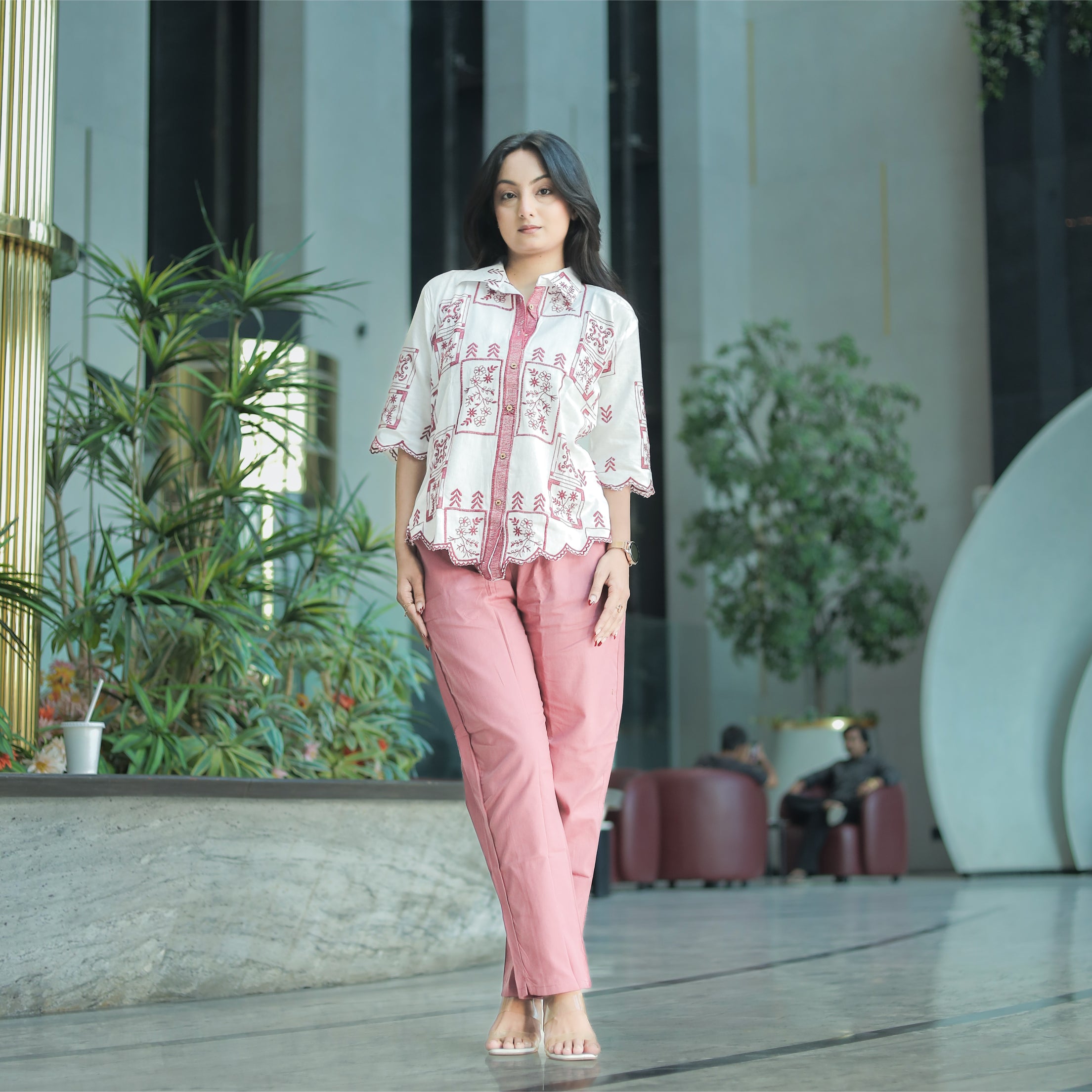 Rose Embroidered  Cotton  Co-ord Set