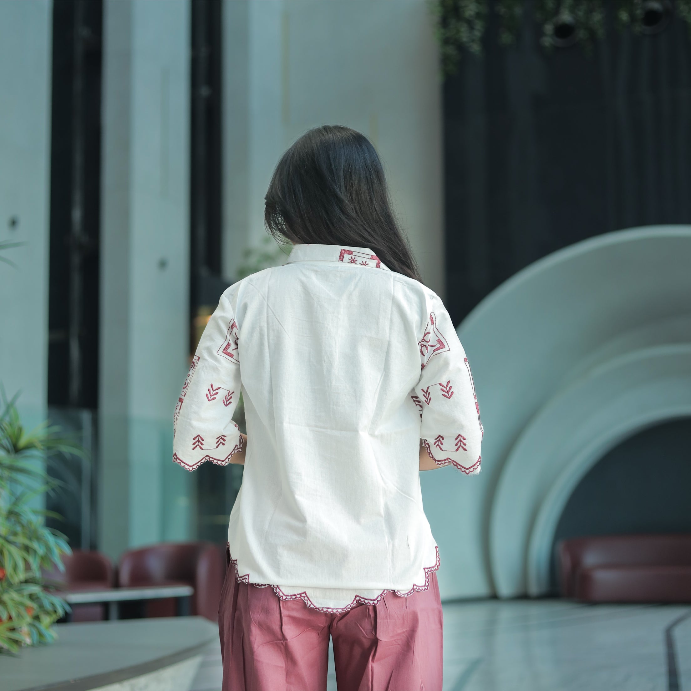 Rose Embroidered  Cotton  Co-ord Set