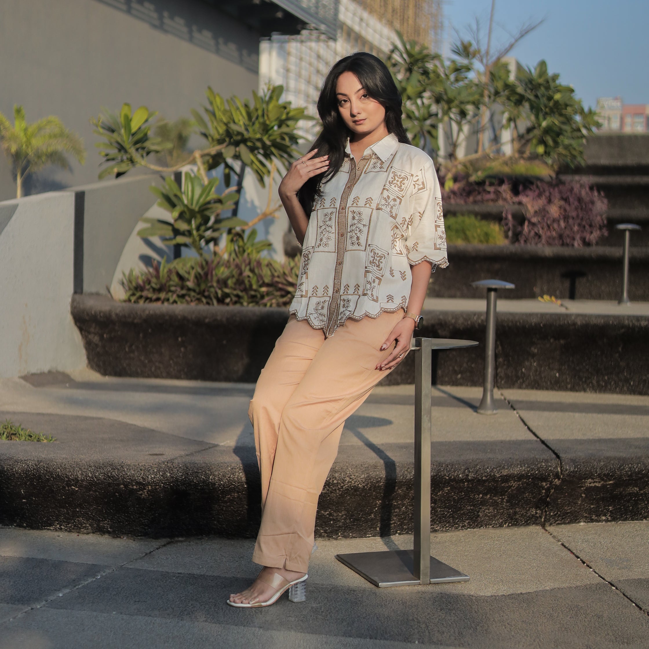 Earthy Embroidered Cotton Co-ord Set