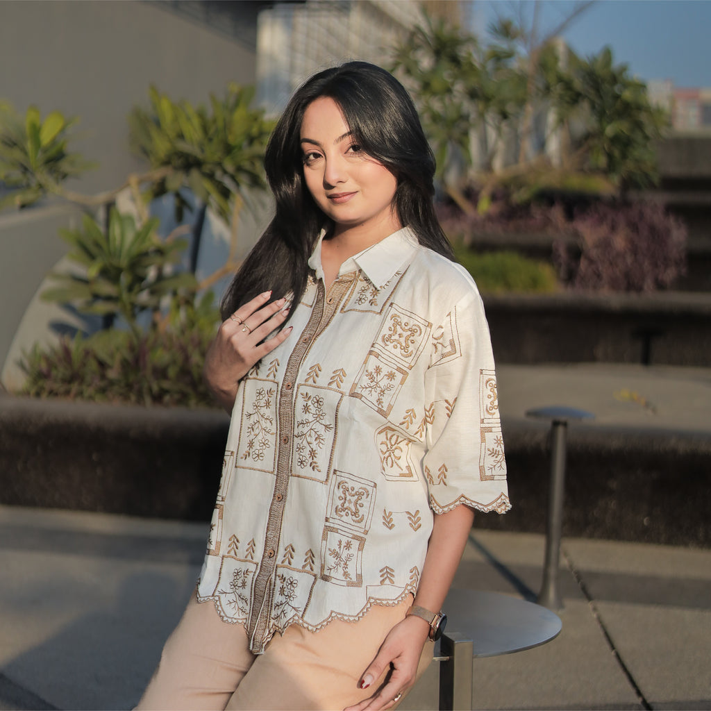 Earthy Embroidered Cotton Co-ord Set