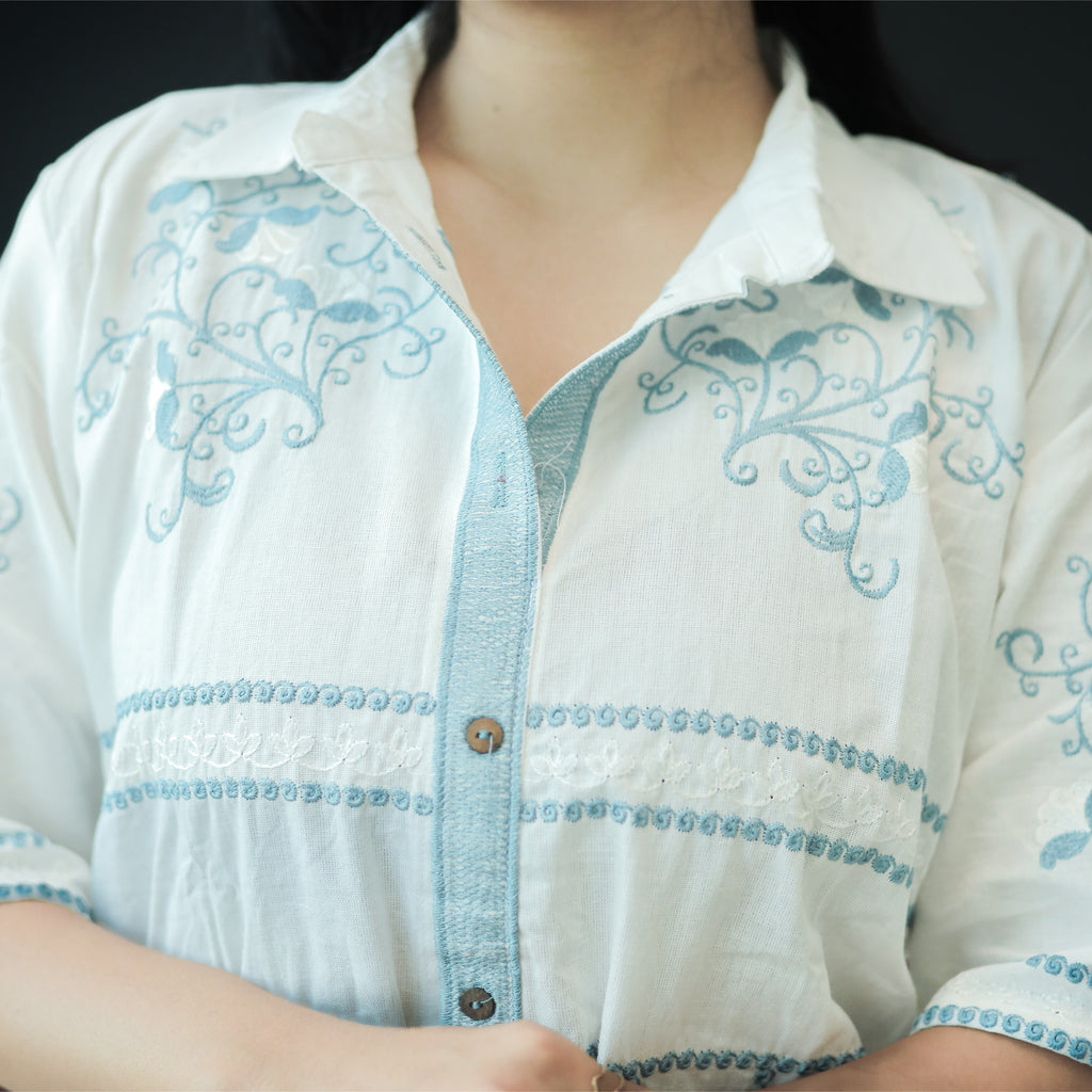 Sky Blue Embroidered Cotton Co-ord Set
