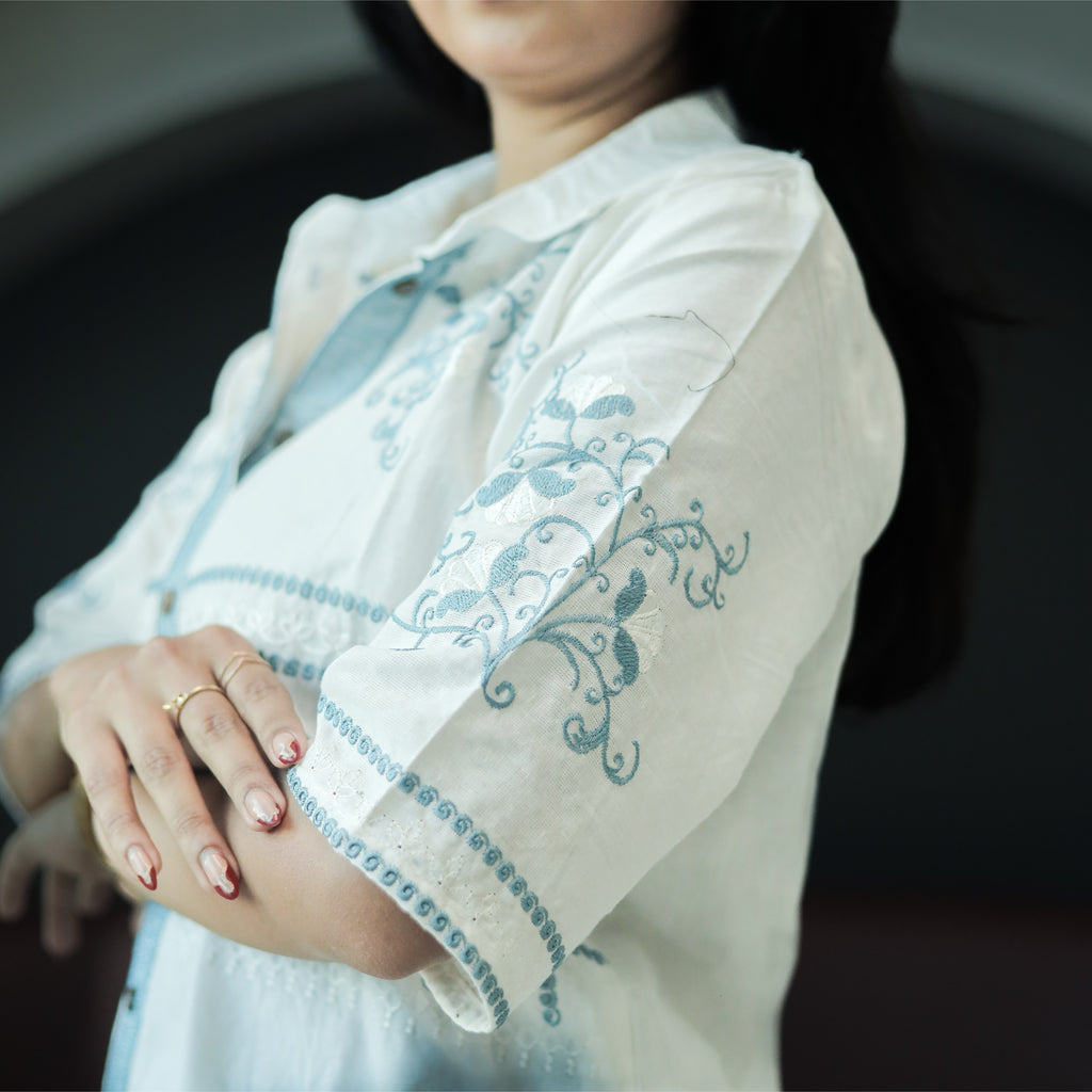 Sky Blue Embroidered Cotton Co-ord Set