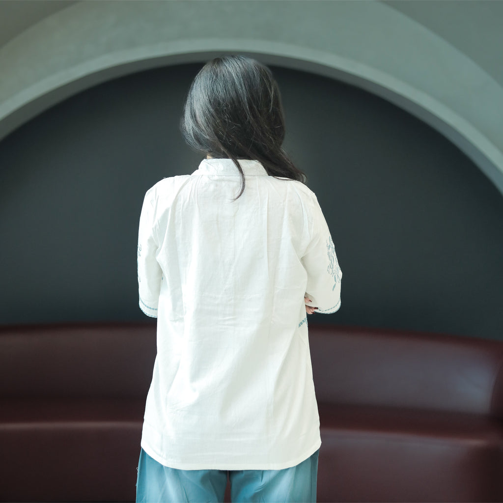 Sky Blue Embroidered Cotton Co-ord Set