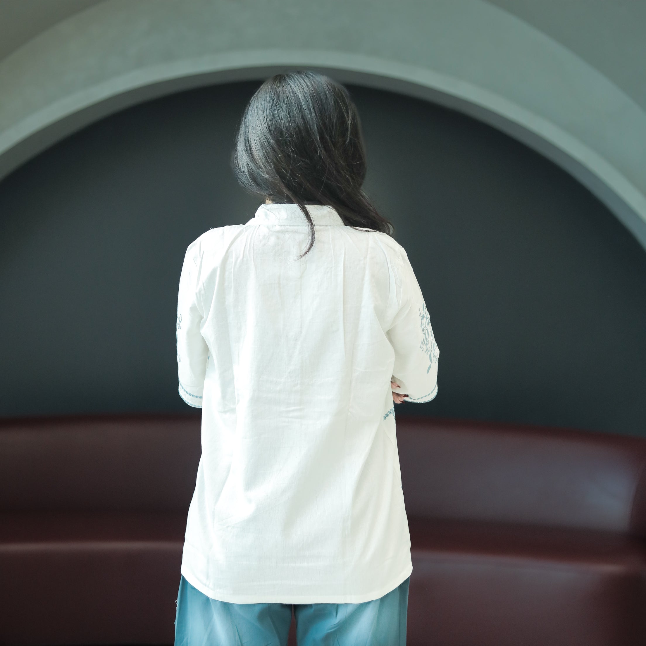 Sky Blue Embroidered Cotton Co-ord Set