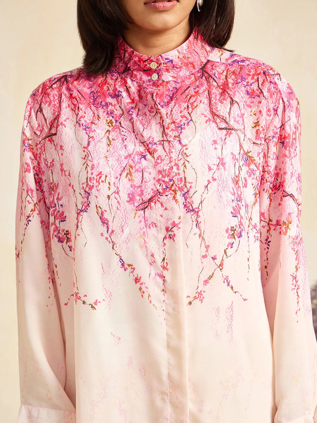 Cherry Blossom Print Collar Kurti