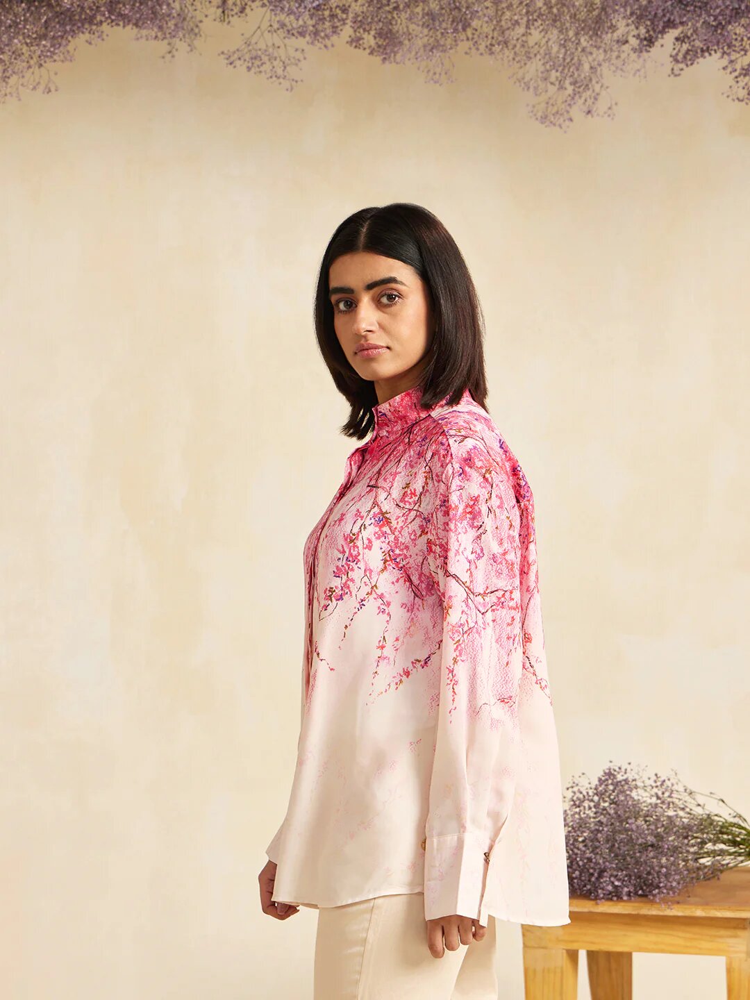 Cherry Blossom Print Collar Kurti