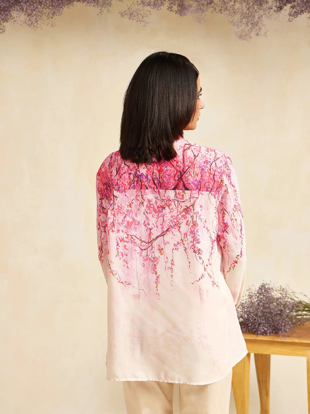 Cherry Blossom Print Collar Kurti