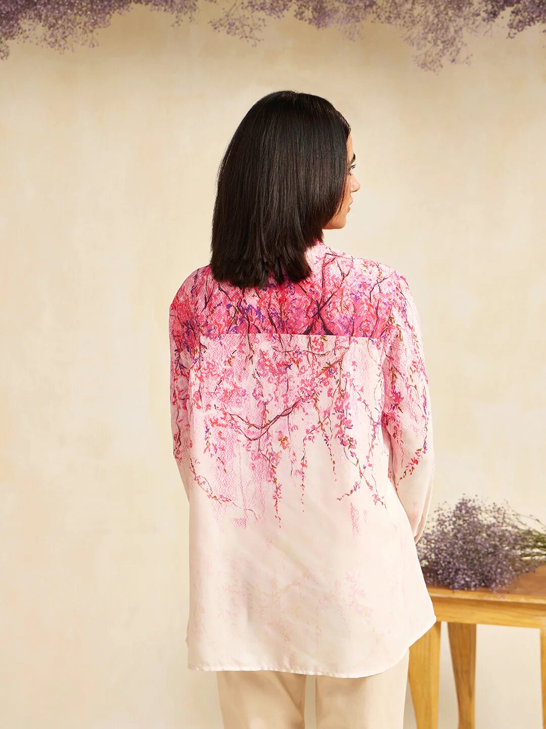 Cherry Blossom Print Collar Kurti