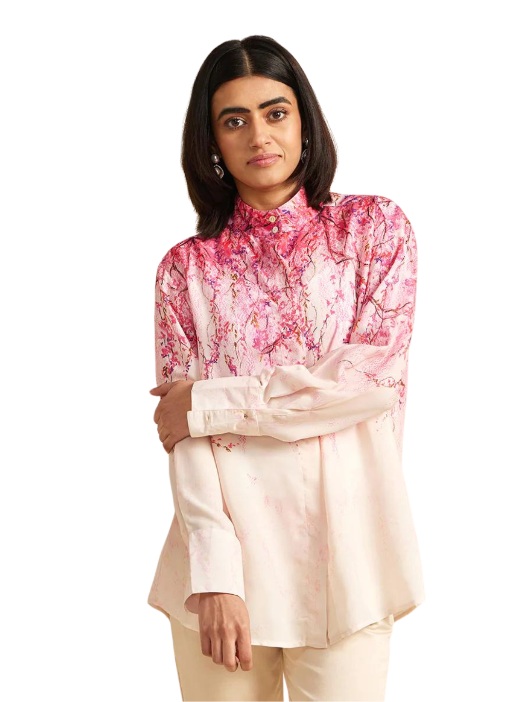 Cherry Blossom Print Collar Kurti