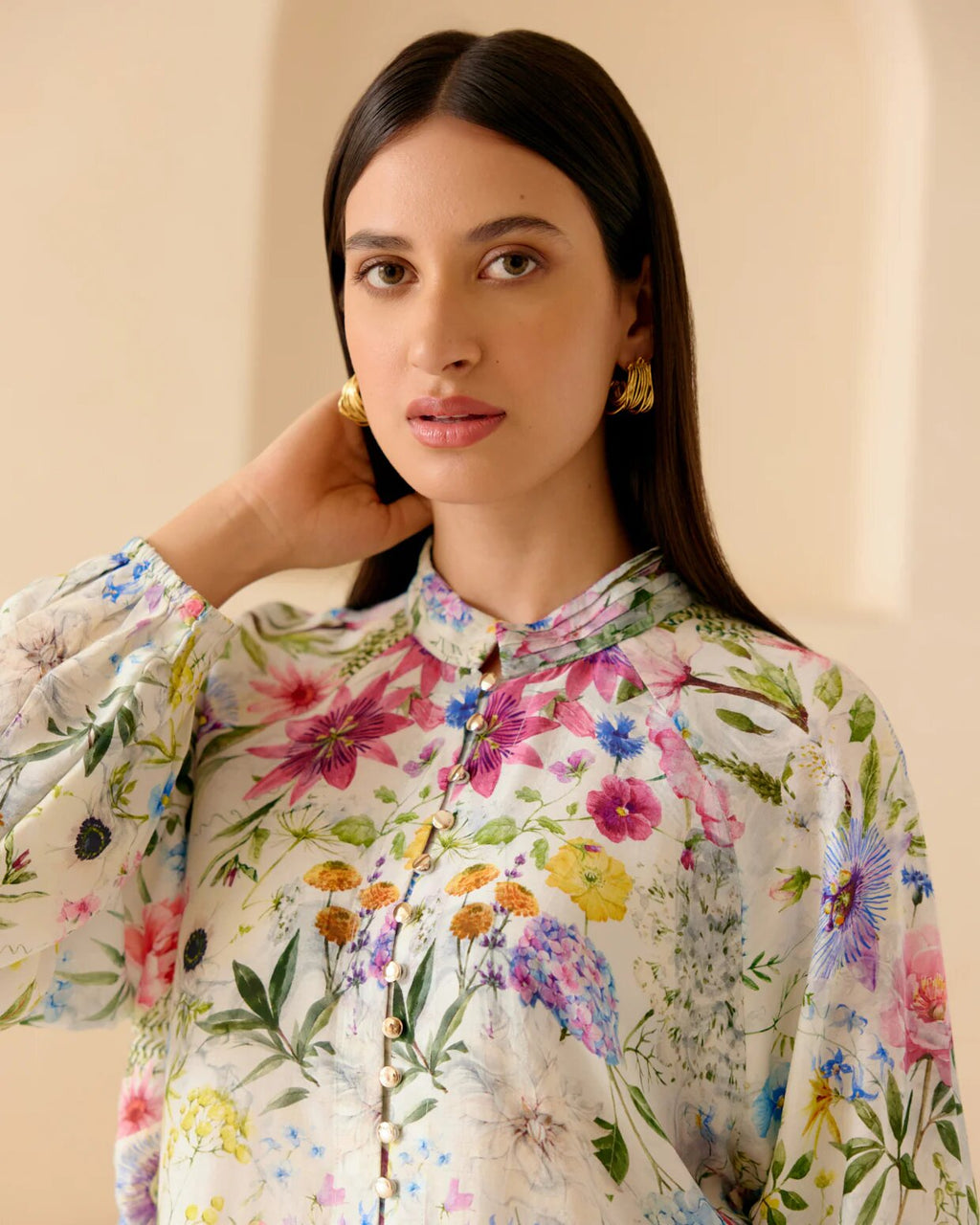Floral Printed Pastel Bloom Long Kurti Shirt