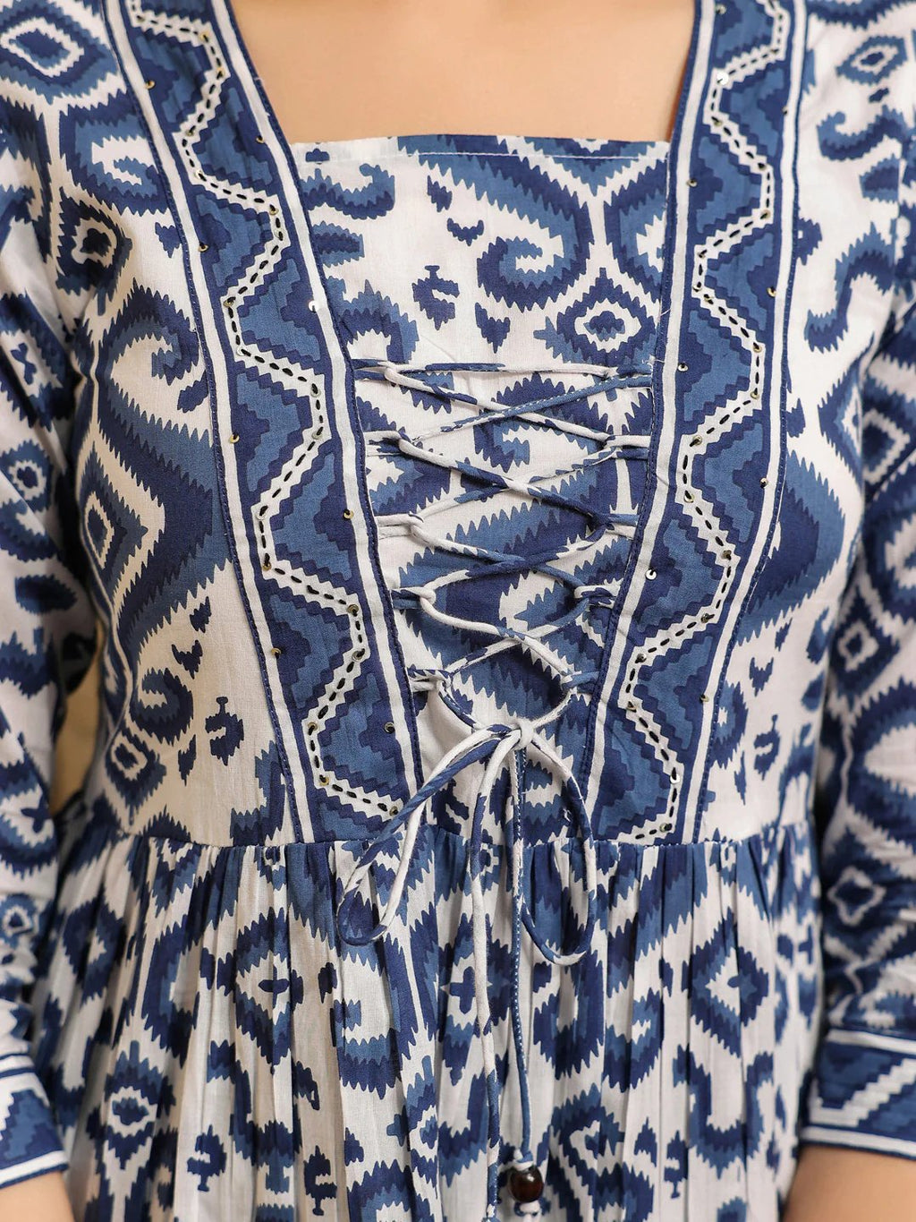 Indigo Blue Geometric Print Peplum Short Kurti Top