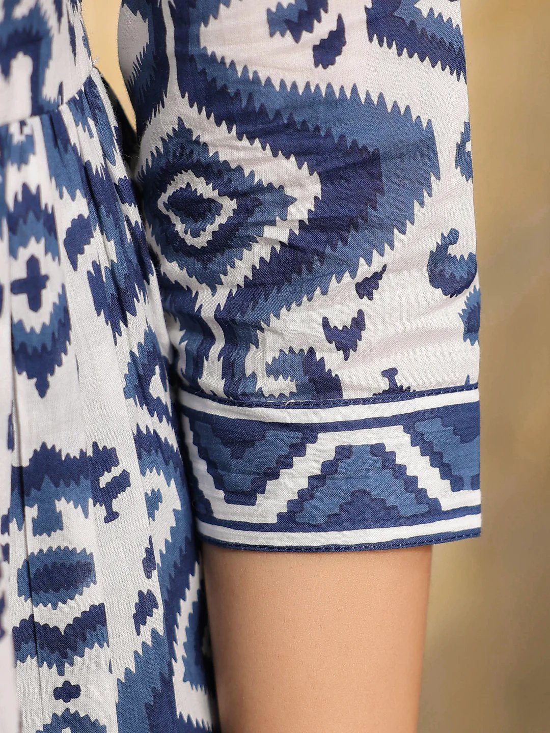 Indigo Blue Geometric Print Peplum Short Kurti Top