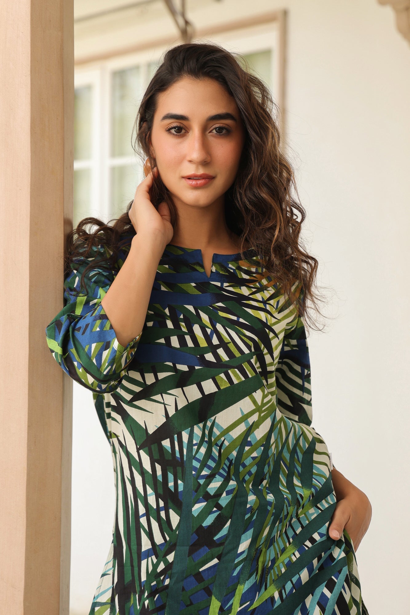 Tropical Palm Leaf Print Cotton Co-ord Set