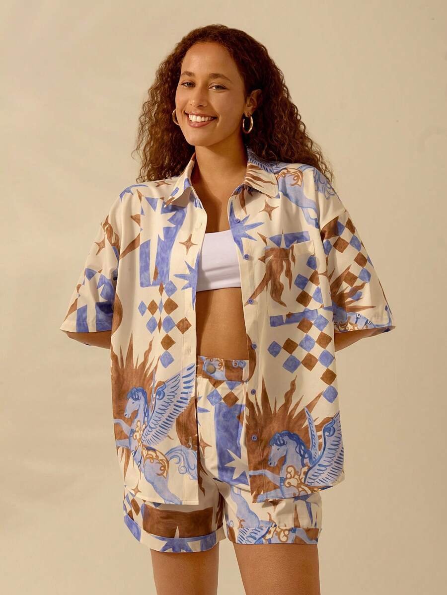 Beach Calm Side Cotton Co-ord Set (Shirt-Short Set)