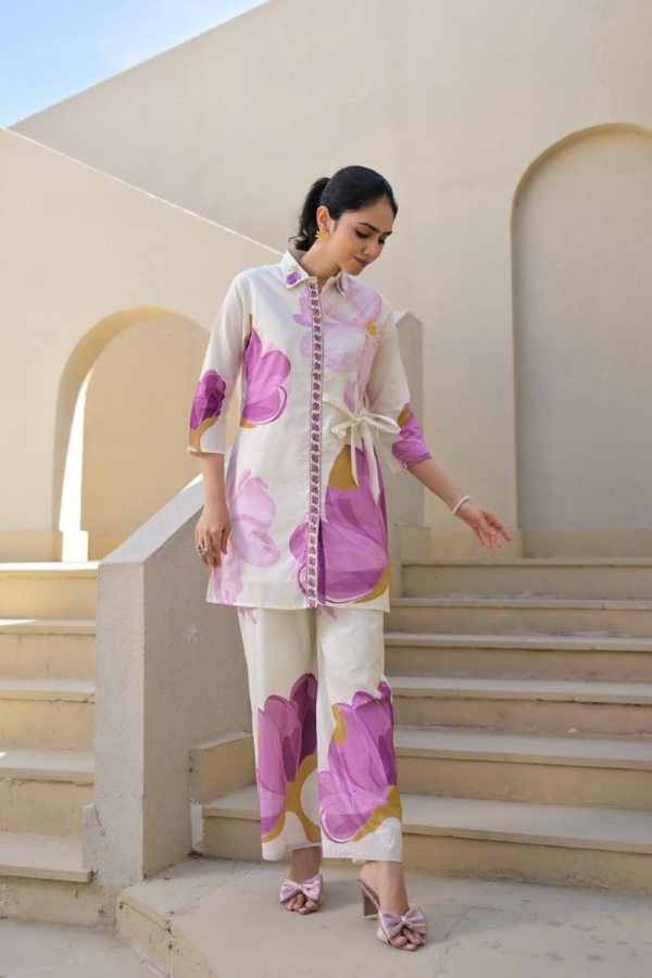 Purple Orchid Bloom Floral Pattern Co-ord Set