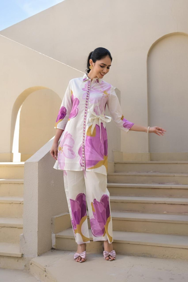 Purple Orchid Bloom Floral Pattern Co-ord Set