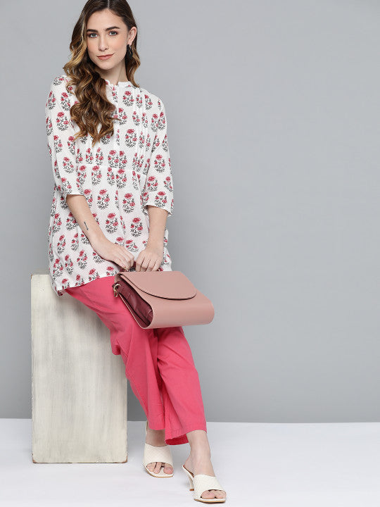 Floral Mandarin Collar Short Kurti