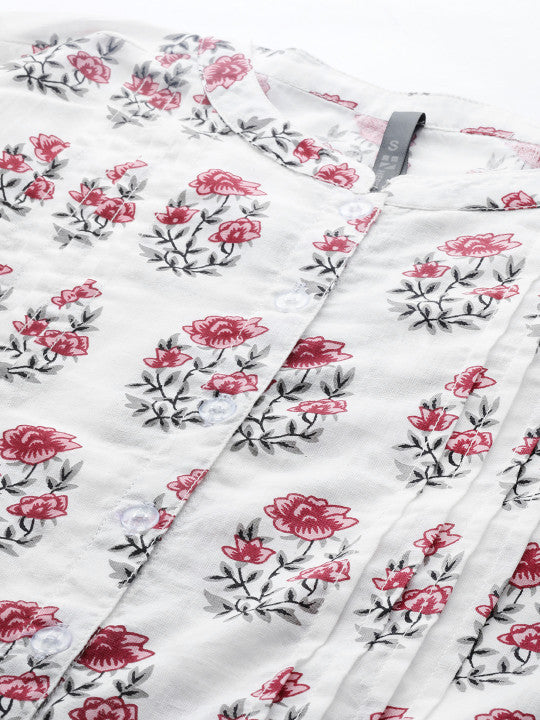 Floral Mandarin Collar Short Kurti