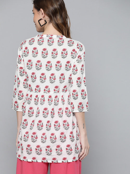 Floral Mandarin Collar Short Kurti