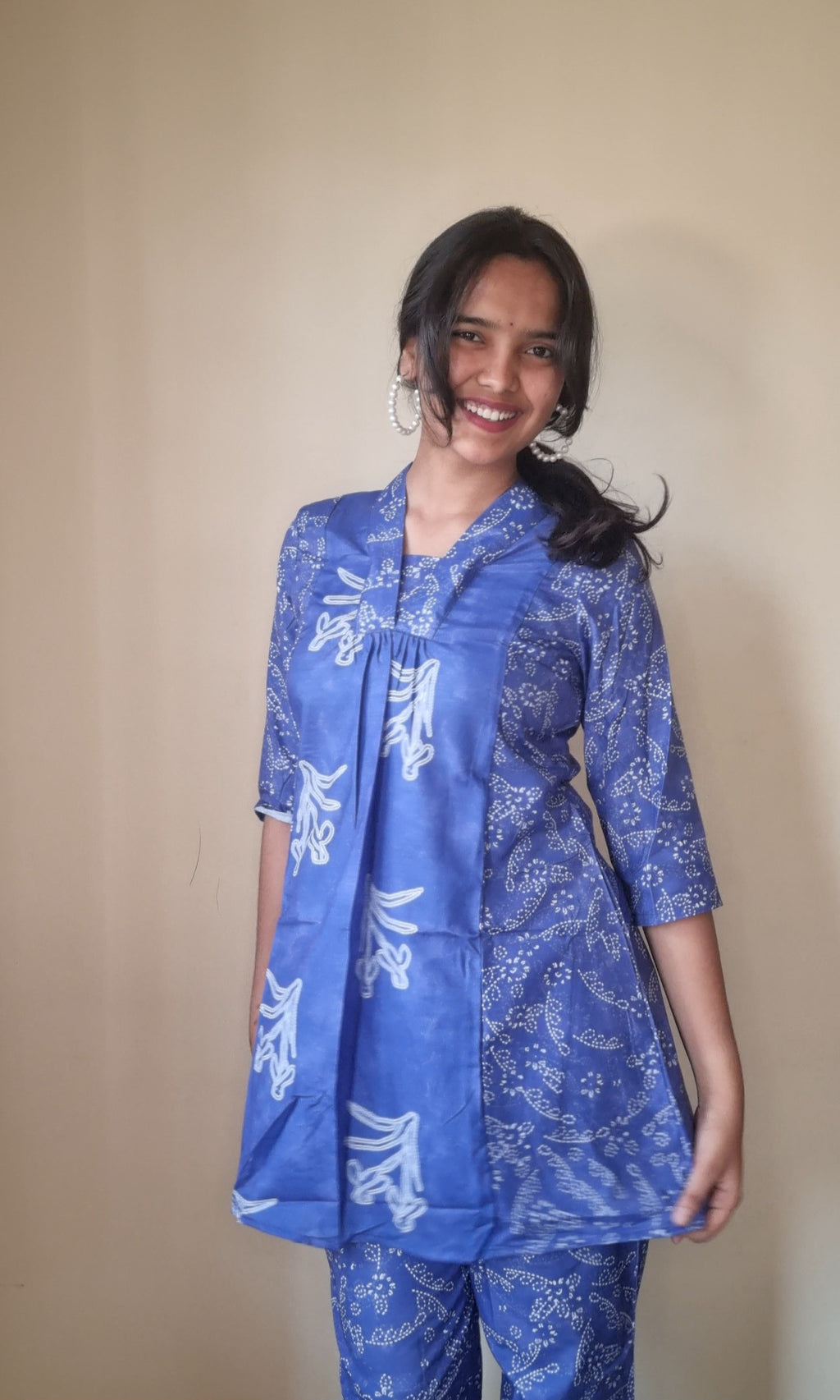 Indigo Blue Floral Hand Block Print Anarkali Co-ord Set
