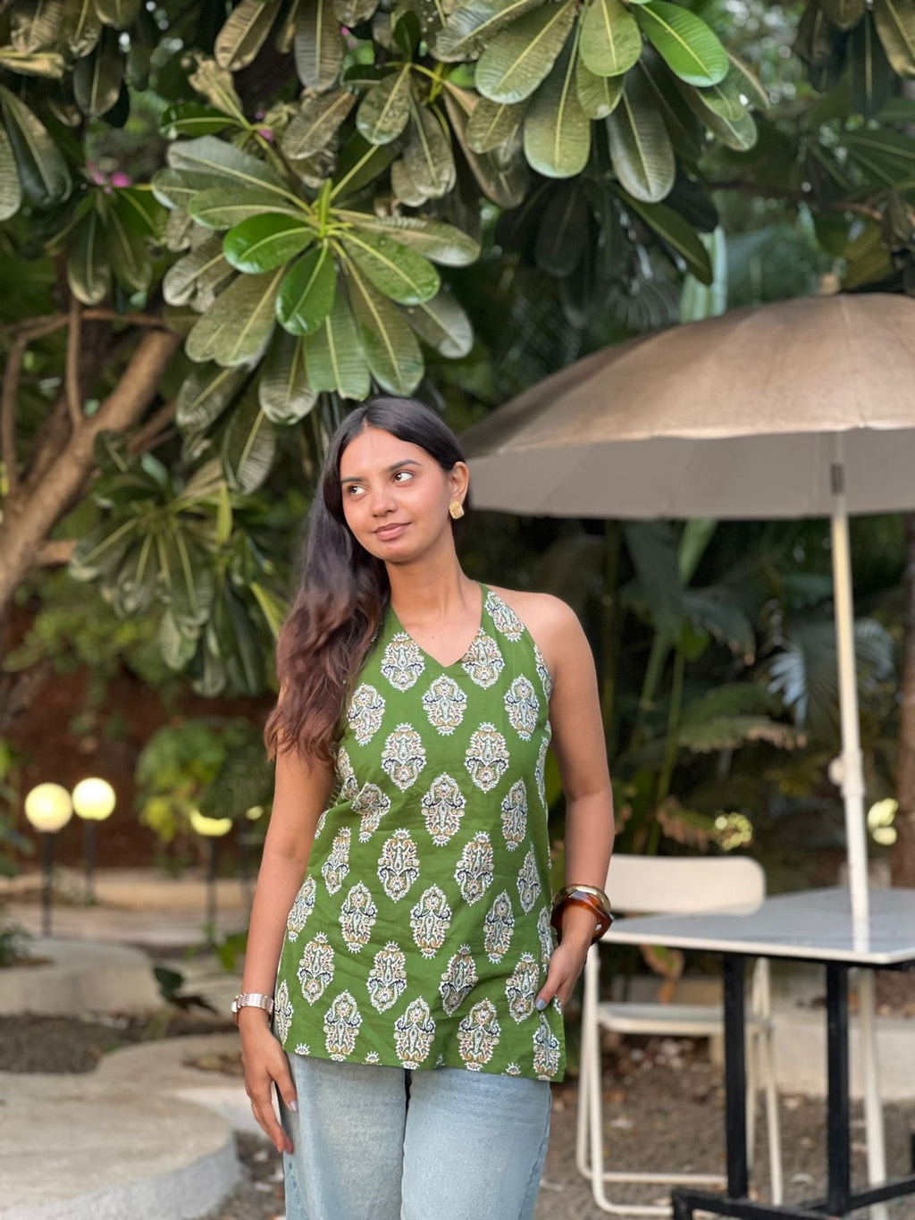 GREEN HALTER NECK TUNIC