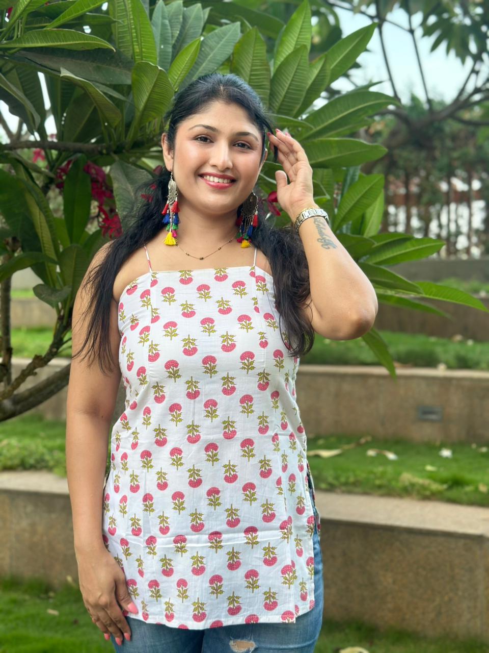 Rangrezz Halter Neck Short Kurti Top with Lining