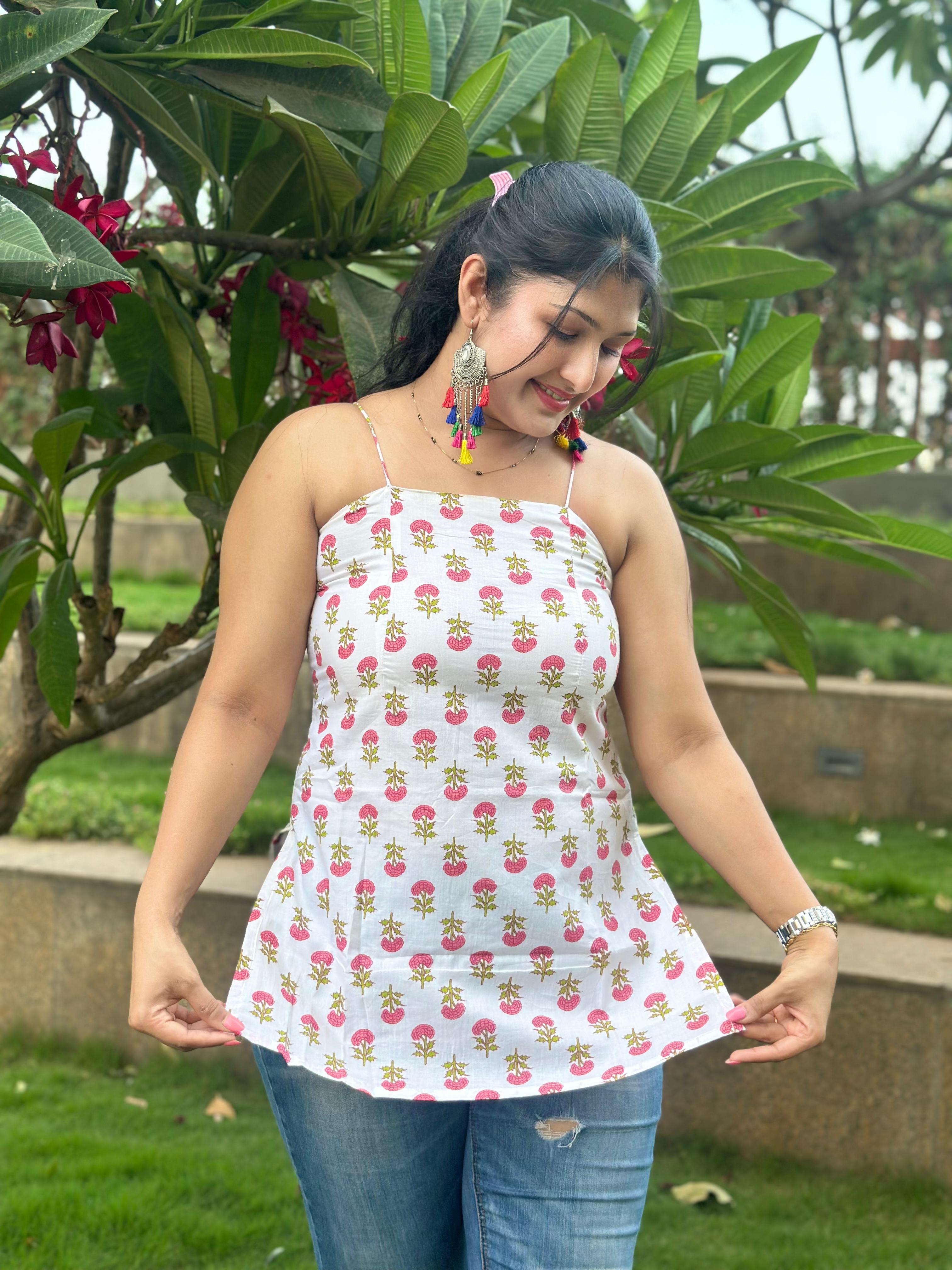 Rangrezz Halter Neck Short Kurti Top with Lining